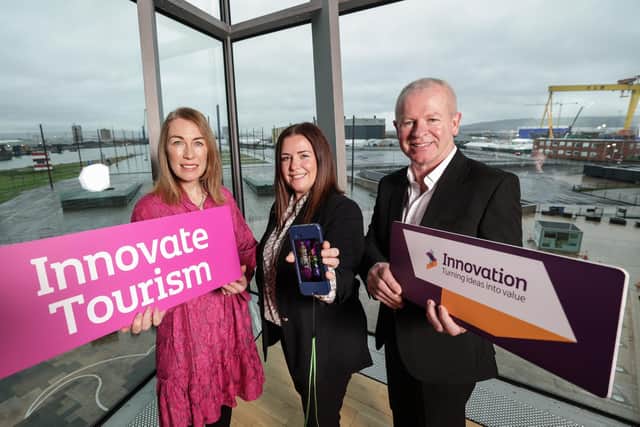 Tourism NI is set to host a series of regional innovation workshops for tourism and hospitality businesses around Northern Ireland. Pictured are Eimear Callaghan, head of industry development at Tourism NI with Eimear Kearney, associate commercial director at Titanic Belfast and Paul O’Callaghan, manager of the Innovate NI programme at Invest NI