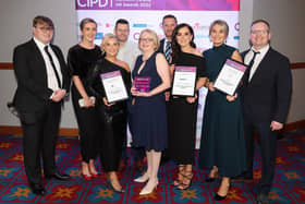 Collins Aerospace in Kilkeel has been recognised for its commitment to employees during the recent CIPD NI Awards. Pictured are Darragh McAlinden, Hannah McAleavy, Claire McPhillips, Paul McLarnon, Anna Perera, Stuart McKee, Niamh Johnston, Rachel McKee and Sean McCombe