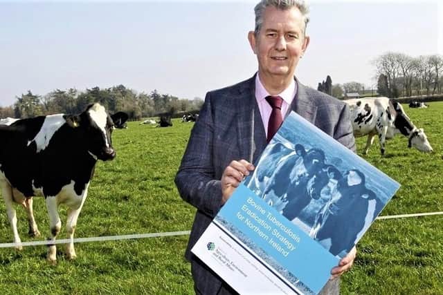 Edwin Poots, pictured during a previous bovine TB campaign as farming minister