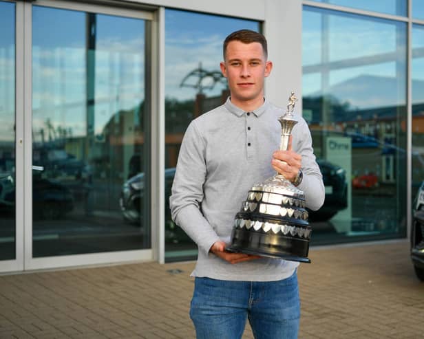 Linfield’s Kyle McClean outside Audi Belfast after he receives the Ulster Footballer of the Year. PIC: Andrew McCarroll/Pacemaker Press
