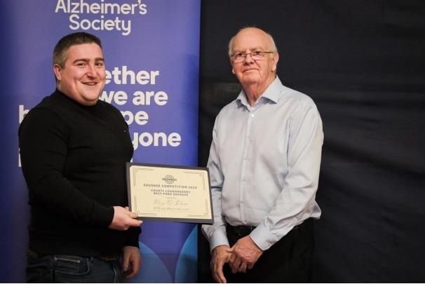 Rory O’Kane from O’kane Meats was awarded overall Champion for County Derry, winning the award for best pork sausage and best speciality sausage, Chicken Buffalo Sausage