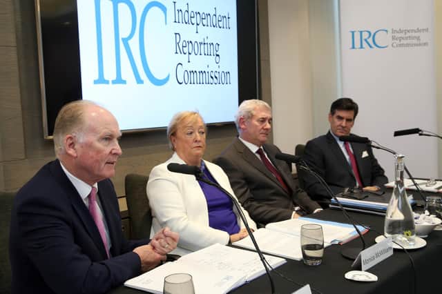 Members of the Independent Reporting Commission Tim O'Connor, Monica McWilliams, John McBurney and Mitchell Reiss