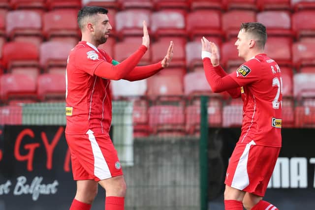Joe Gormley and Ronan Hale both scored in Cliftonville's 4-0 Irish Cup win over Loughgall. PIC: Desmond Loughery/Pacemaker Press