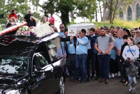 Pallbearers carry the coffin of Kiea McCann after her funeral service at the Sacred Heart Chapel in Clones, Co Monaghan Pic: Liam McBurney/PA Wire