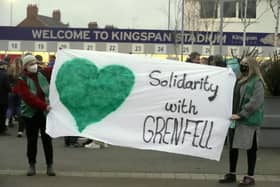 A previous protest outside the Kingspan Stadium in Belfast