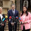 Taoiseach Simon Harris with First Minister Michelle O'Neill and deputy First Minister Emma Little-Pengelly