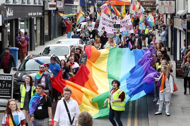 Omagh hosted its first ever Pride event this Saturday to celebrate LGBT rights in September 2021. A march took place through the town centre followed by live entertainment.