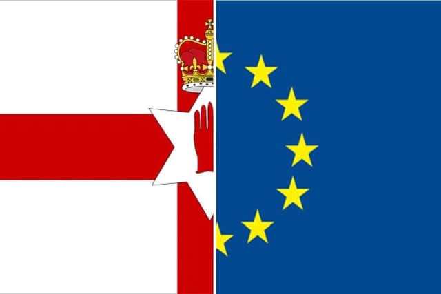 The Ulster Banner and EU flag