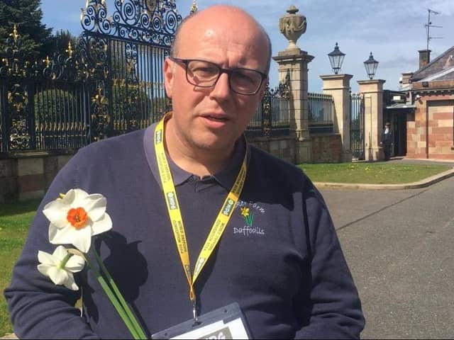 David Hardy of the Northern Ireland Daffodil group speaking to the News Letter outside Hillsborough Castle.