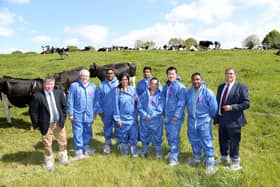 In just six years, The Dairy Council for Northern Ireland export programme has generated over £55m in new sales for NI dairy. Pictured are Ian McCluggage, head of dairy at the Greenmount Campus of the College of Agriculture, Food and Rural Enterprise (CAFRE), and Mike Johnston, CEO of Dairy Council for NI with a group of overseas buyers from Taiwan, Kuwait and the United Arab Emirates at CAFRE