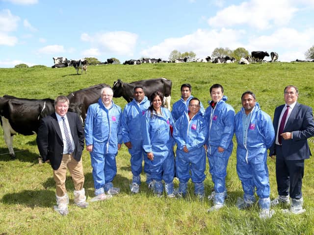 In just six years, The Dairy Council for Northern Ireland export programme has generated over £55m in new sales for NI dairy. Pictured are Ian McCluggage, head of dairy at the Greenmount Campus of the College of Agriculture, Food and Rural Enterprise (CAFRE), and Mike Johnston, CEO of Dairy Council for NI with a group of overseas buyers from Taiwan, Kuwait and the United Arab Emirates at CAFRE