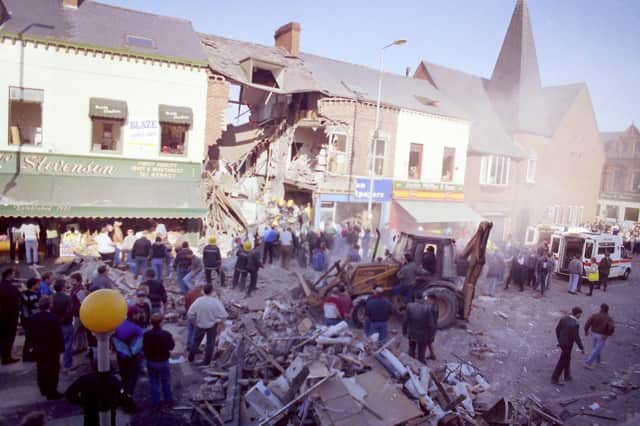 Aftermath of the IRA bomb on Belfast's Shankill Road in October 1993 that claimed the life of nine innocent victims and one of the bombers