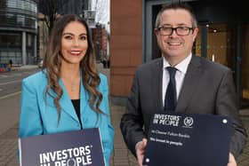 Cleaver Fulton Rankin awarded Investors in People Accreditation for 2023. Pictured are Kerri Bradley, HR director and Jonathan Forrester, managing director
