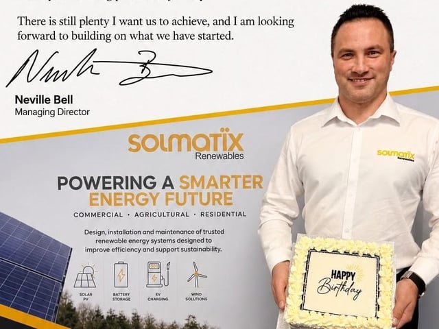 Neville Bell celebrates three years at the helm of Solmatix, having overseen 91% turnover growth to £12m and more than 750 renewable energy installations across the UK and Ireland