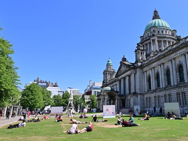 Blue skies over Belfast City Hall on Wednesday. Pic: Colm Lenaghan/Pacemaker