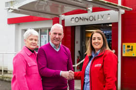Northern Ireland retailers, Martin and Fiona Connolly, who own and run Connolly’s Spar  in Downpatrick, have announced the closure of their store after 27 years of serving their local community. Pictured are Fiona and Martin Connolly with Lisa McKee, store manager at the new Eurospar Downpatrick