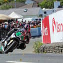 Paul Jordan on his way to third place in the Supertwin race at the Isle of Man TT in 2022.