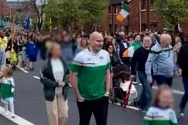 An image of Sean O'Neill of Ballymena FC at the Easter weekend parade