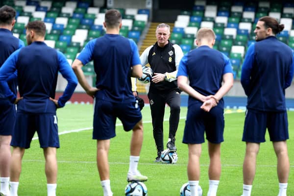 Northern Ireland manager Micheal O’Neill during Sunday’s training session at the National Stadium at Windsor Park, Belfast before Monday night’s UEFA Euro 2024 qualifier against Kazakhstan