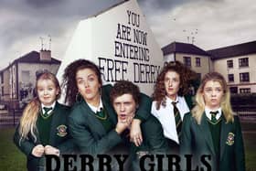 l-r:  Clare Devlin (Nicola Coughlan), Michelle Mallon (Jamie-Lee O'Donnell), James Maguire (Dylan Llewellyn), Orla McCool (Louisa Clare Harland), Erin Quinn (Saoirse Monica Jackson). Picture: Channel 4