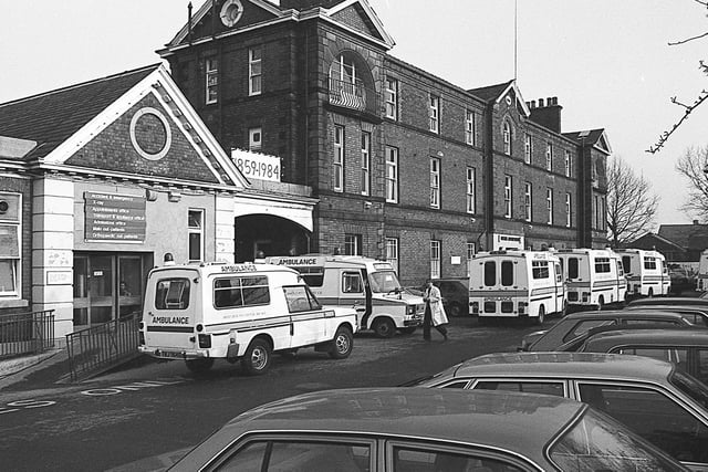Ambulances drop off patients for treatment