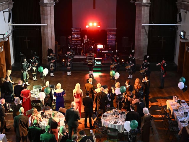 The Campbell College Pipe Band perform at the OC Ball organised by the Old Campbellian Society.