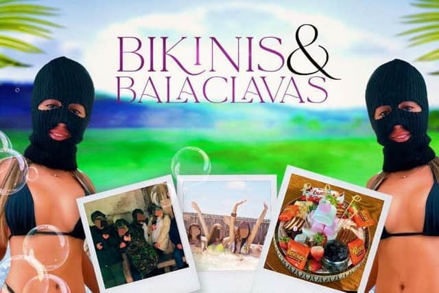 How the Bikinis and Balaclava package was advertised at Rosnashane House