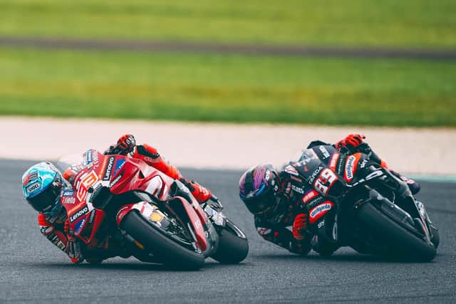 Sprint race winner Marc Marquez (Lenovo Ducati) leads Jorge Martin (Aprilia Racing) at the Australian Grand Prix. (Photo: MotoGP)