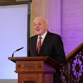 Former Taoiseach Bertie Ahern speaking during the ceremony to celebrate the 25th anniversary of the Belfast/Good Friday Agreement in the Great Hall at Stormont. Photo credit: William Cherry/Presseye/PA Wire