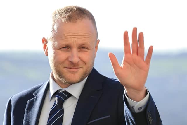 Jamie Bryson, a loyalist activist and vocal opponent of the Government deal speaks to the media outside the Parliament Buildings in Stormont, Belfast on Tuesday 30 January 2024. Photo: Liam McBurney/PA Wire
