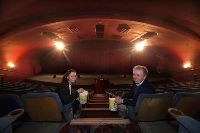 Dr Paul Mullan, Northern Ireland director at The National Lottery Heritage Fund and Strand Arts Centre CEO Mimi Turtle at the launch of The Lasting Picture house. Picture: Declan Roughan/Press Eye