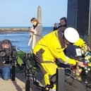 The Mayor, Alderman Noel Williams, laying a wreath at the Princess Victoria Memorial in Larne. Photos courtesy of Mid and East Antrim Borough Council.