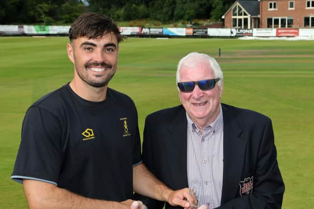 Instonians' Shane Dadswell receives his 'Player of the Match' after last season's Twenty20 Cup final win. (Photo by David Maginnis/Pacemaker Press)