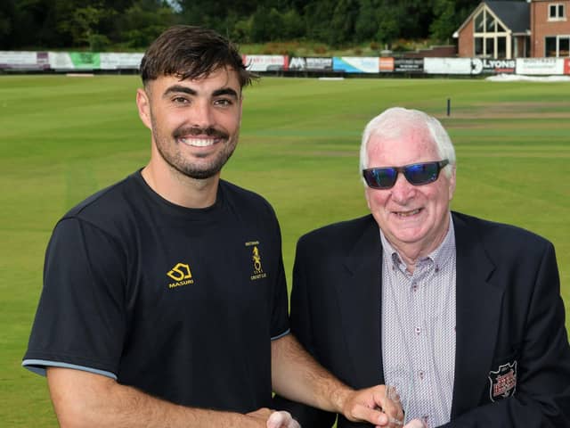 Instonians' Shane Dadswell receives his 'Player of the Match' after last season's Twenty20 Cup final win. (Photo by David Maginnis/Pacemaker Press)
