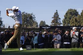 Northern Ireland's Rory McIlroy plays his shot from the ninth tee during the final round of the The Genesis Invitational at Riviera Country Club
