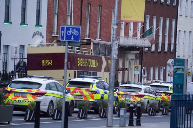 The scene in Dublin city centre after five people were injured, including three young children, following a serious public order incident which occurred on Parnell Square East shortly after 1.30pm