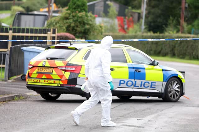 The scene at Fallahogy Terrace, outside Kilrea Co. Derry, where police have launched a murder investigation after the death of a 56-year-old man who was stabbed on Tuesday evening. Photo by Jonathan Porter / Press Eye.