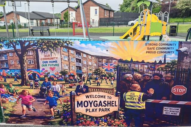 Police are treating a banner erected in the Moygashel area on Friday 29 May as a hate incident.