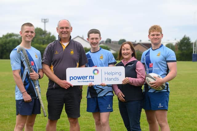 Pictured (L-R) is Bangor Grammar School’s Seb Holley, Stephen Robinson, Ben McCraken and Rory Fulton with Power NI representative Pauline McCraken.