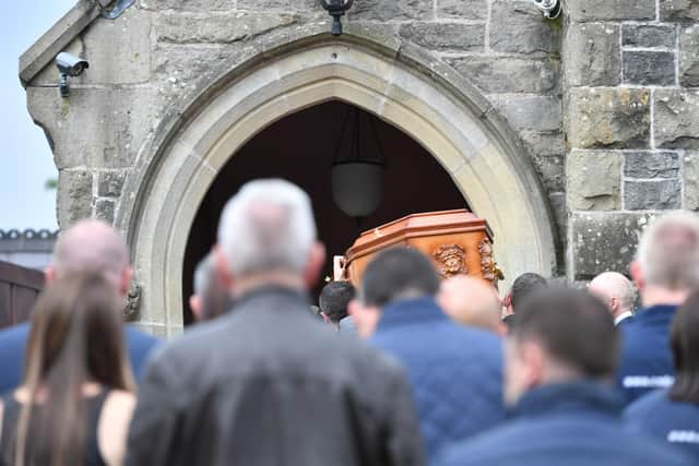 Family and Friends attend the Funeral for  Dáire Maguire at St Mary's Church, Newtownbutler, Co Fermanagh.
Dáire Maguire (46) who was one of two men killed when a rally car crashed at the Sligo Stages Rally in Ballymote, Co Sligo.