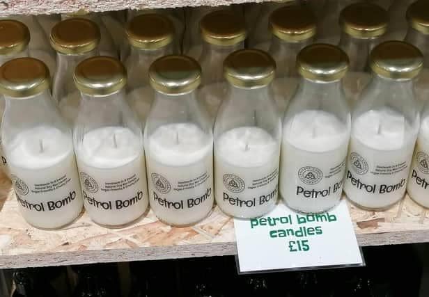 'Petrol bomb' candles on sale at the Norn Irish Gift Shop in Belfast