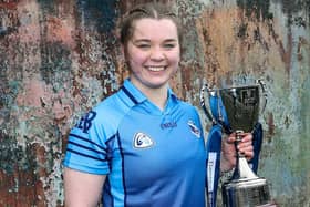 The Thompson Graving Dock, at the Harland and Wolff Shipyard, Queen's Island, Belfast, was the venue for the Girls High School Final match preview. Pictured is Tara O’Neill representing the Assumption Grammar School Girls team