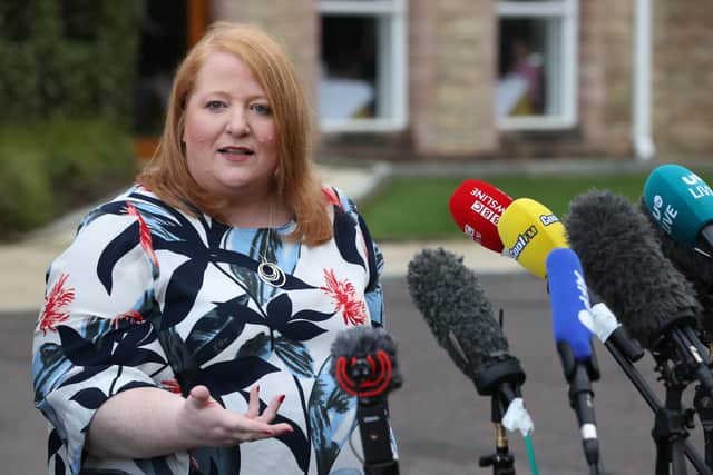 Naomi Long at the Culloden Hotel last Friday, where Prime Minister Rishi Sunak was holding talks with Stormont leaders. The Alliance leader has said that no businesses have come to her about the European Court of Justice. But this is more than about the economy. PA Liam McBurney