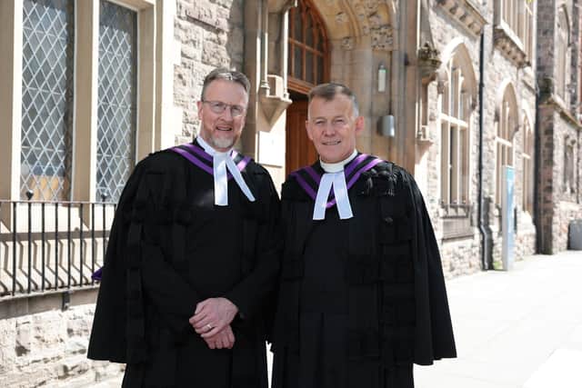 The Rt Rev Dr Richard Kerr (left) and Dr Richard Murray outside Assembly Buildings (Press Eye).JPG