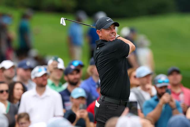 Northern Ireland's Rory McIlroy plays his shot from the fifth tee during the second round of the Travelers Championship at TPC River Highlands