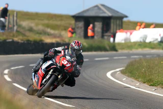 Spanish rider Raul Torras Martinez on his Superstock machine at the Isle of Man TT
