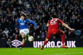 Rangers' Mikey Moore scores at Ibrox against Aberdeen on Saturday. (Photo by Andrew Milligan/PA Wire)