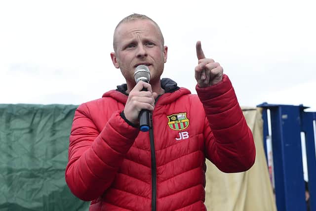Jamie Bryson at a loyalist rally in east Belfast in 2019