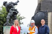 Northern Ireland conservation specialist Irish Stone has been appointed by Derry City and Strabane District Council to restore four historic war memorials across the district. Pictured is Jason Dougherty, chairman Royal British Legion, Anne Carlin, Council's regeneration project officer and Johnny Booth, Irish Stone
