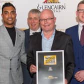 Hinch Irish Whiskey is basking in the glow of international acclaim after securing not one, but two prestigious titles at this year's World Whiskies Awards. Pictured are Kyllin Vardhan, marketing manager, James Roberts, head of EMEA, Michael Morris, international sales director and Jamie Cotter, brand manager from Hinch Distillery